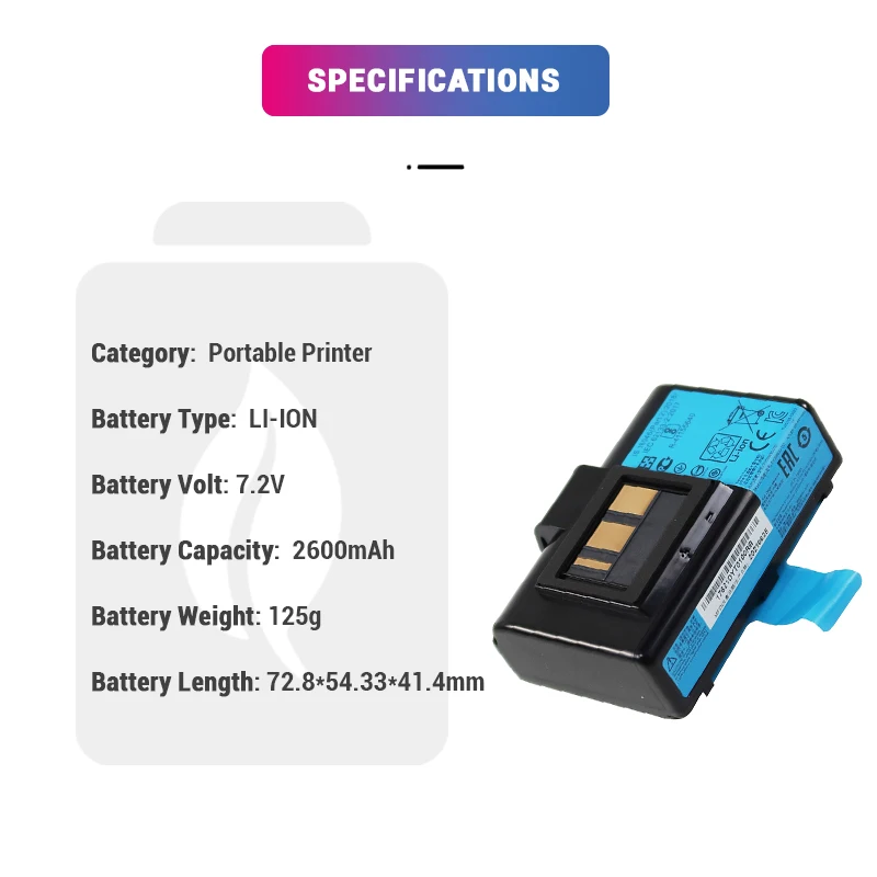 7.2V 2600mAh Li-ion Rechargeable Lithium ion P1023901 Barcode Scanner battery for QLN220 QLN320 ZQ510 Portable Printer