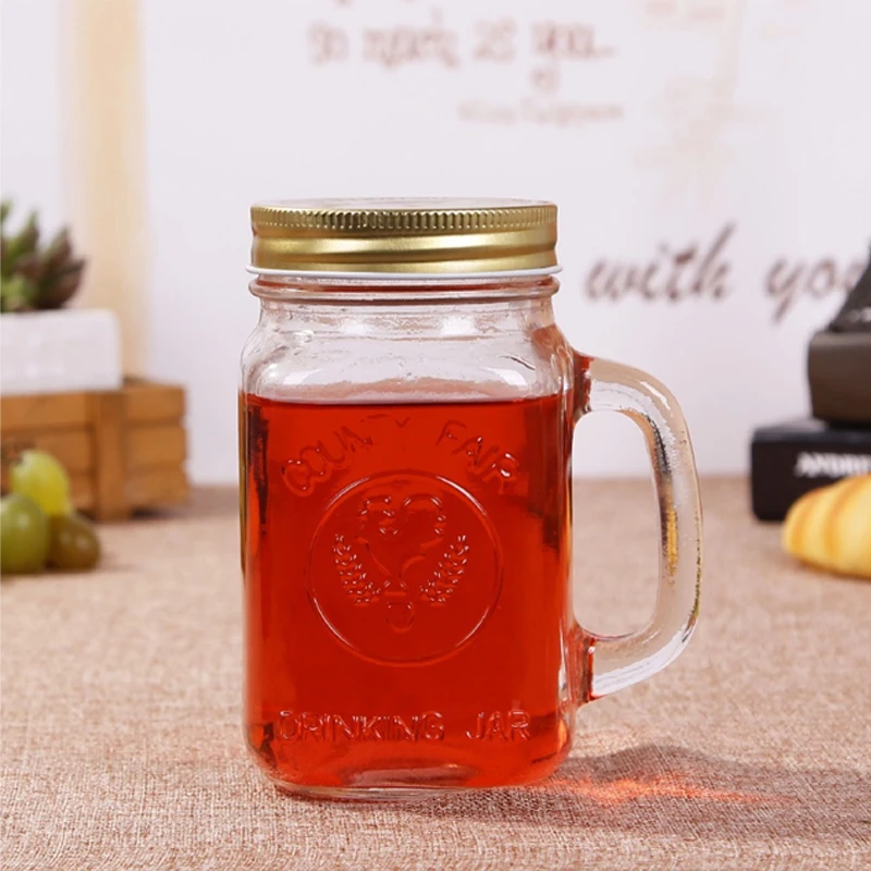 350ml Iced Coffee Tea Smoothie Mason Jar with Handle Metal Lid