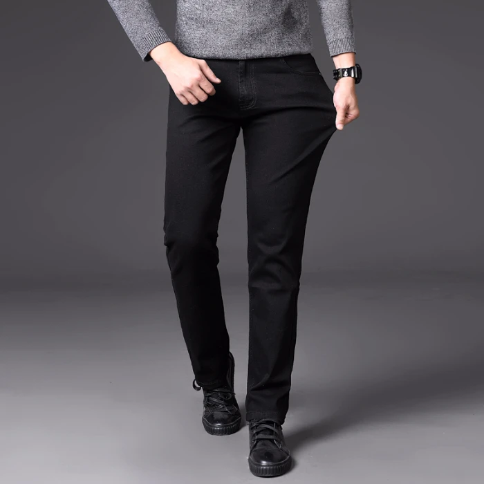 Джинсы мужские стрейчевые, деловые повседневные брюки из денима, классический стиль, черные, весна 2020