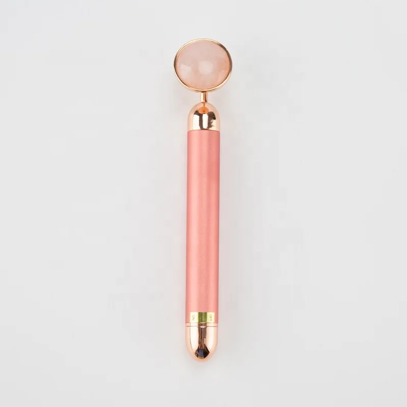 Dropshipping Metal 24k Golden Anti Aging Skin Beauty Face Lifting Rose Quartz Vibrating Jade Roller