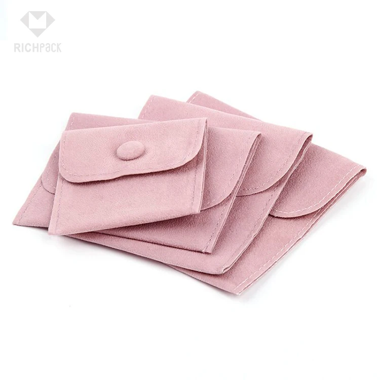 Custom Logo Envelope Microfiber Bags Jewelry Faux Suede Pouches With Metal Buckle