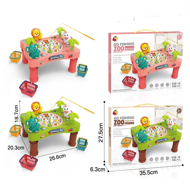 Educational toy Zoo shape indoor interactive magnetic fishing music rotating fishing toy