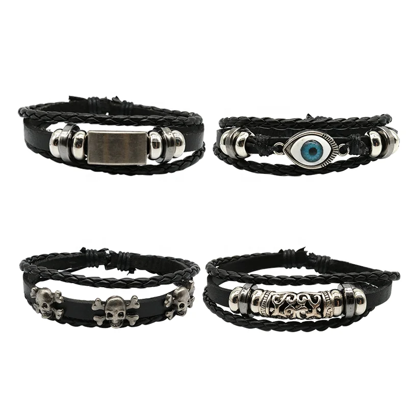 2020 SUZY Jewelry 8 styles Genuine Leather Fashion Blue Eye Bracelet Turkish Skull Feather Bracelets For Women Men