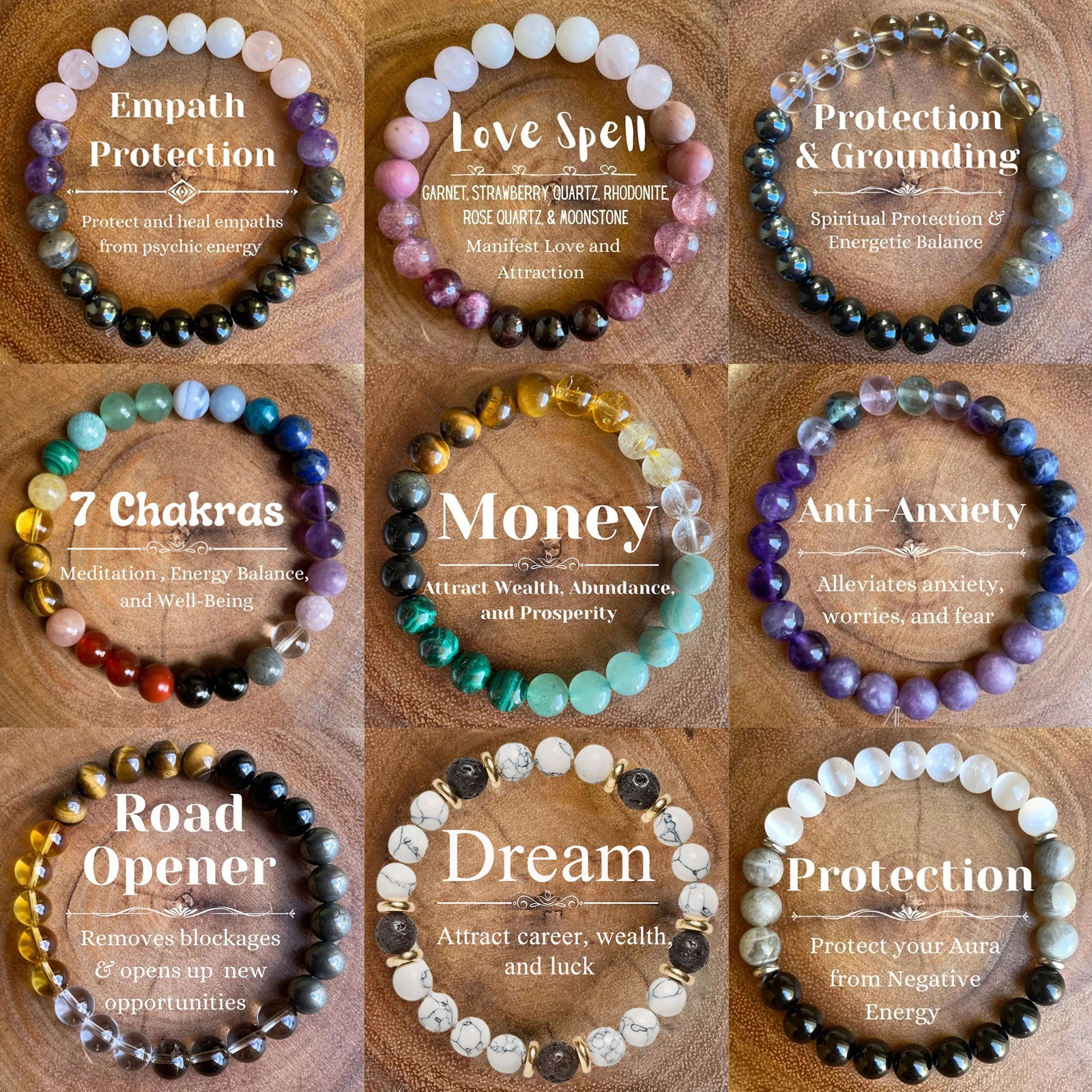 Wholesale Fashion Charms Natural Stone Wealth Money Magnetic elastic string Beaded Bracelets For Men and Women