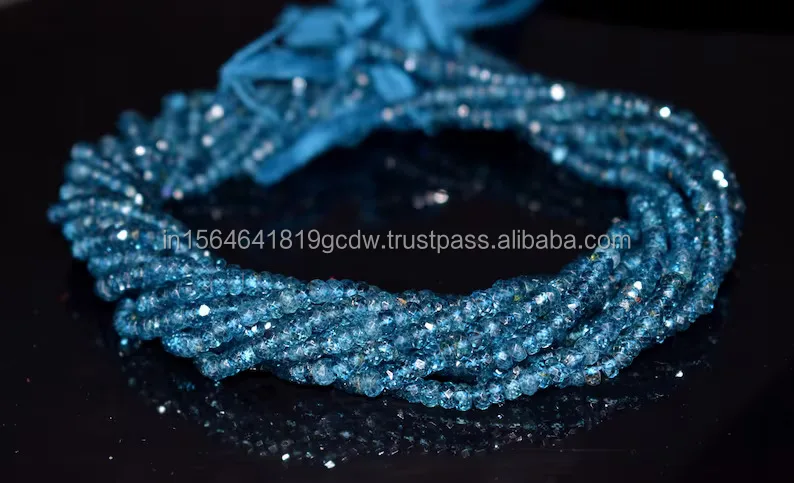Genuine London Blue Topaz Faceted Rondelle Beads for Necklace Making 4mm Topaz Faceted Rondelle Beads Strand 13 inches