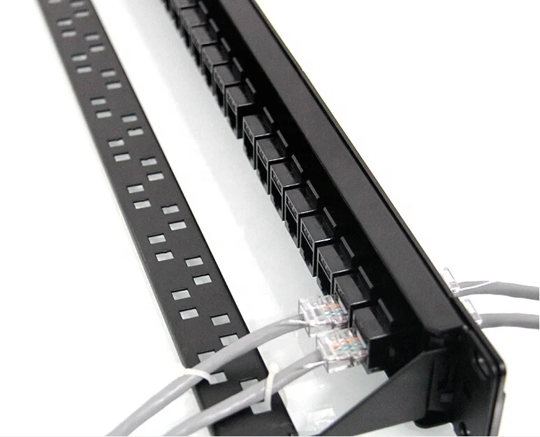 24 Port RJ45 1U Cat6 Patch Panel UTP 19-Inch with Back Bar Wallmount or Rackmount Compatible with Cat5e Cat6