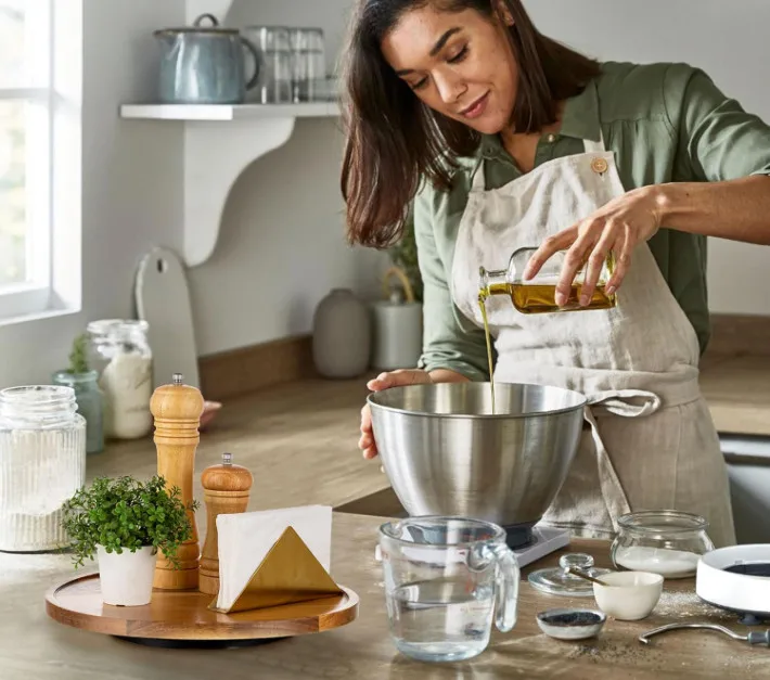 Farmhouse Rustic Round Acacia Wooden Turntable Decorative Coffee Table Trays Lazy Susan Gabinete Organizer