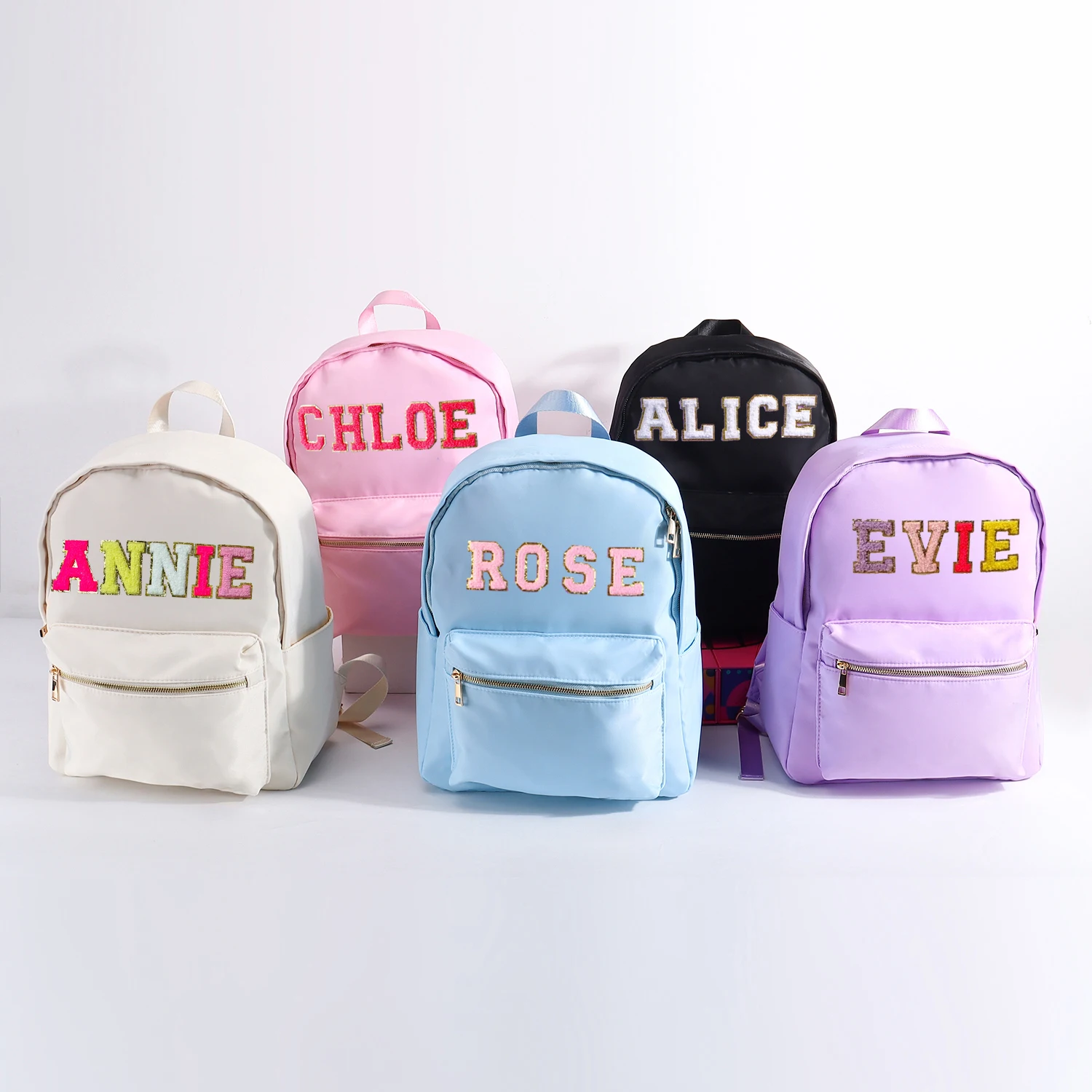 Keymay Personalized Letter Patches Back to School Bag Children Rucksack Waterproof Nylon Teenagers Student Girls Kids Backpacks