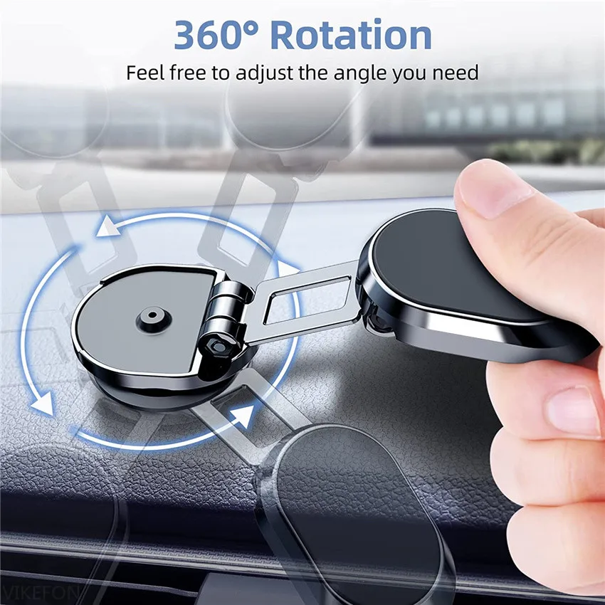 Aluminum 360 Adjustable Magnet Phone Stand Dashboard Cell Phone Holder Folding Car Mount Magnetic Phone Holder