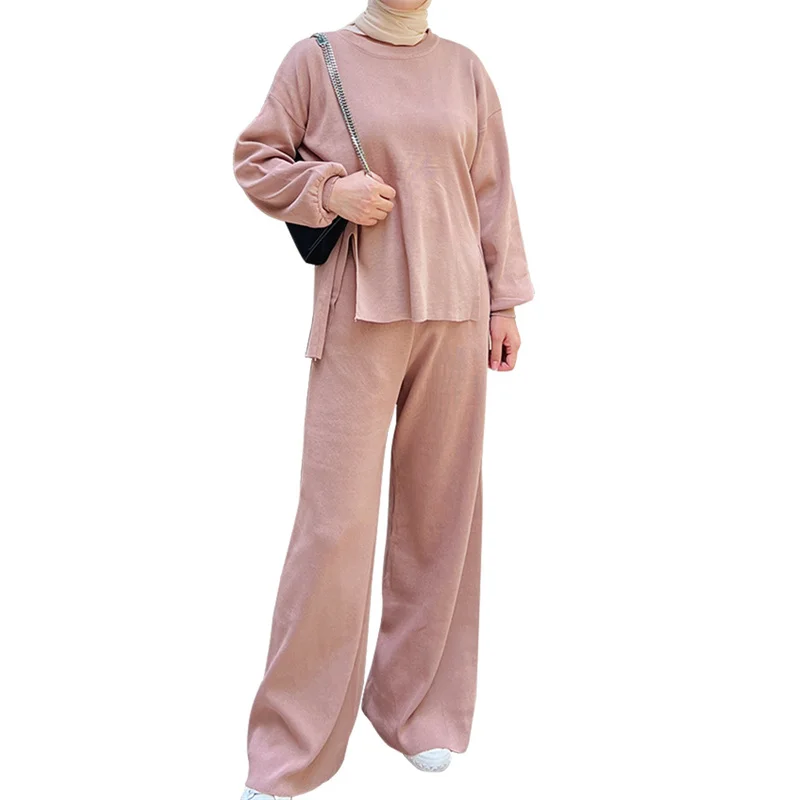 Islamic Clothing Arabic Muslim Women 2 Pieces Set Winter Autumn Knit Sweater Suit Clothes Set
