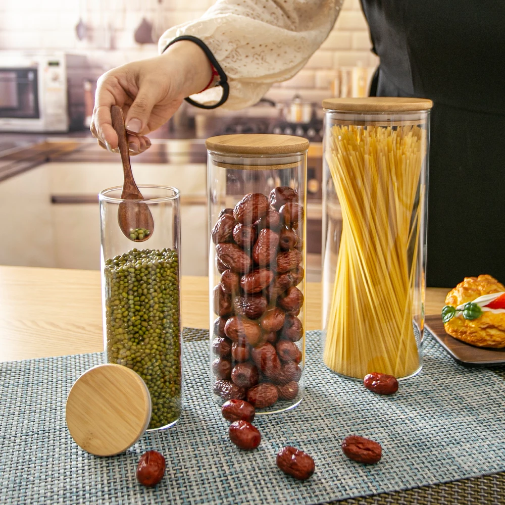 NOVARE various sizes glass storage jar with lids custom kitchen glass food storage container mason spice jar cookie candy jars