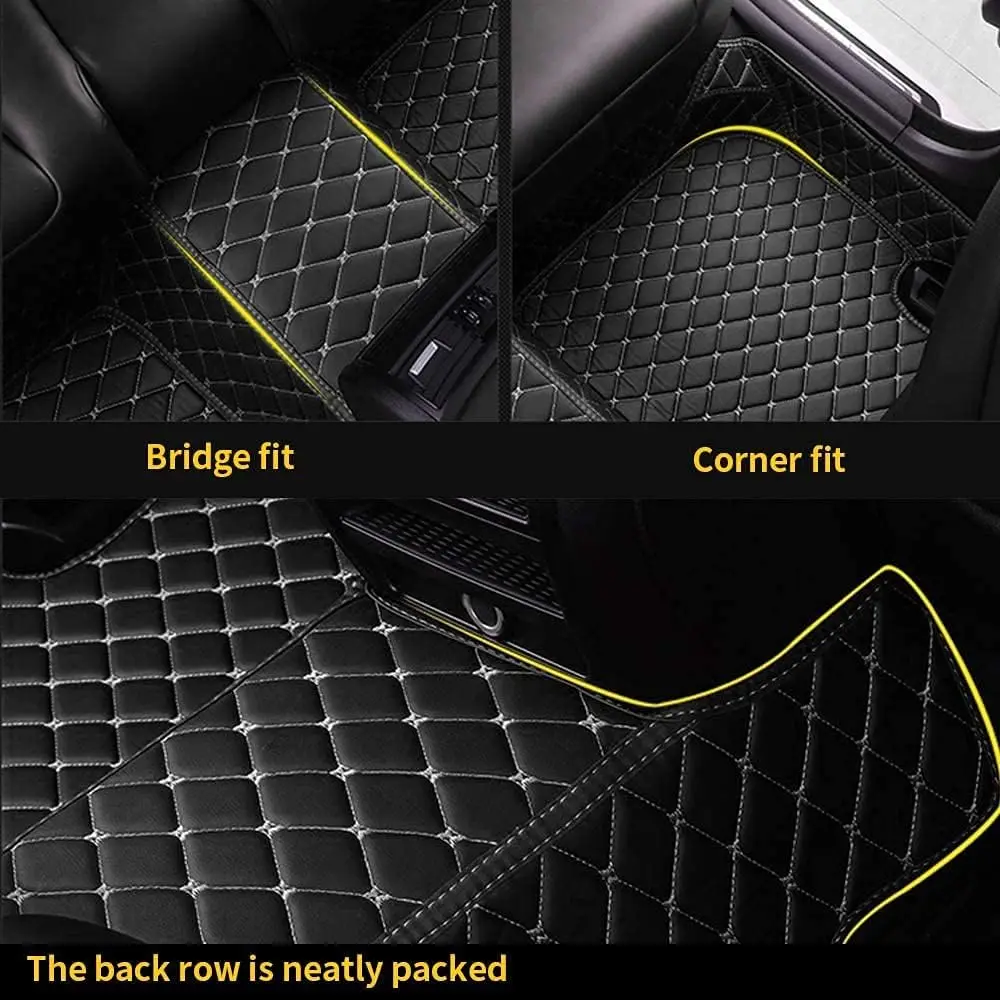 Custom Car Floor Mats Fit 96% Car Model Luxury Leather Waterproof Anti-Skid Full Coverage Liner Front Rear Mat/Set(Black Red 2)