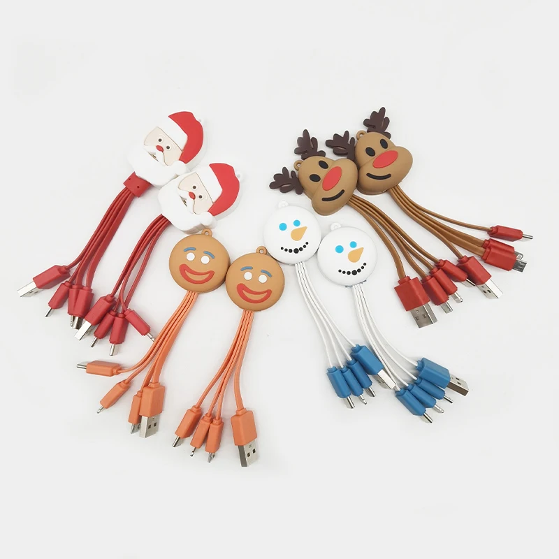 USB Data Cable Cute Cartoon Design Good Quality And Cheap Price ODM Factory IPhone USB Cable Christmas Series Keychain