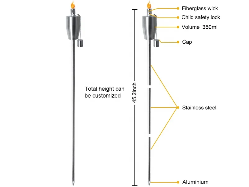 115 CM Garden Stainless steel Tiki Oil torch for Lawn
