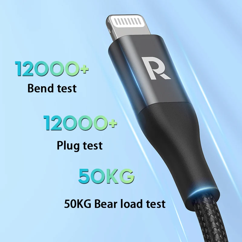 RAVPower RP-CB054 type-c PD fast charging mobile phone cables PVC+Nylon braid phone charger data cable with MFi for iPhone