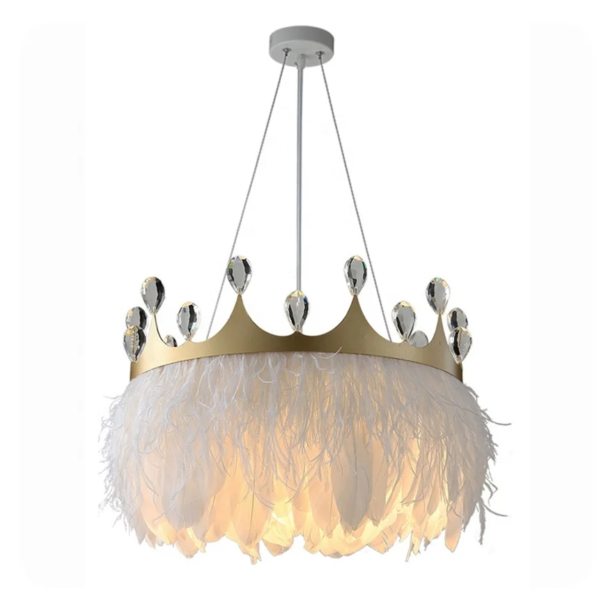 New Ostrich Feather Lampshade Chandelier Cute Heart ins Ceiling Lamps Decorative Nordic Post Modern Pendant Lights Lamp
