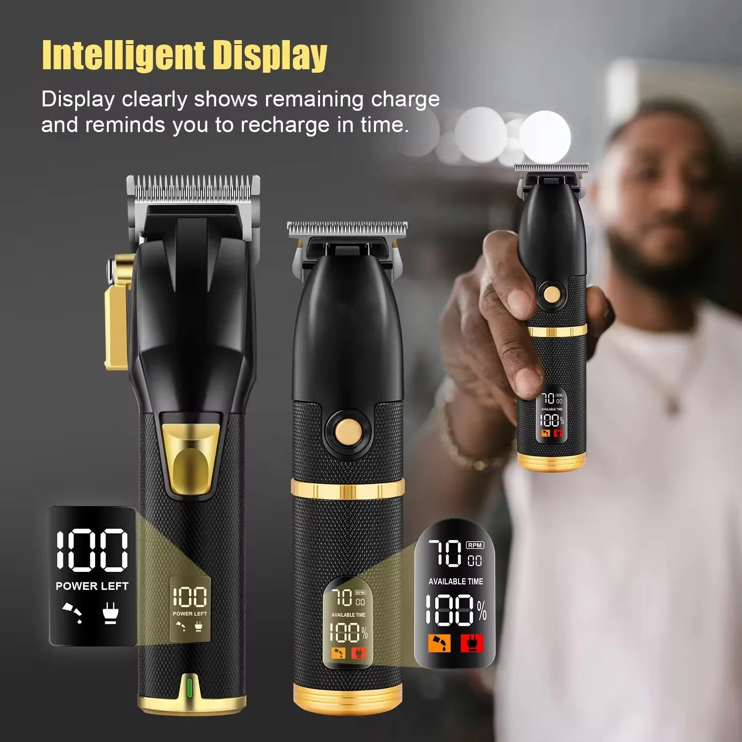 Multi Pro Black Gold Three Piece Set Electric Hair Clippers Rechargeable Shaver Low Noise for Men Cordless Customized Logo