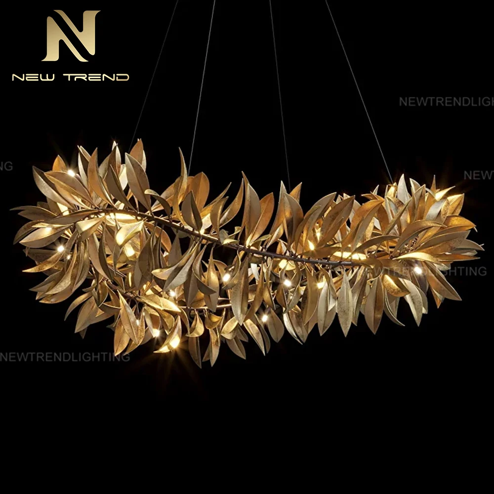 New Product Indoor Inspired Lamp Leaf Shape Villa Apartment Staircase Metal LED Chandelier