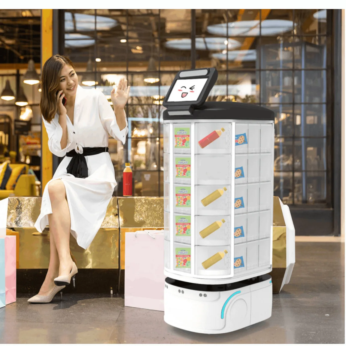 HD-076 intelligent unmanned mobile vending robots for office areas stations airports advertising Shopping malls cinemas