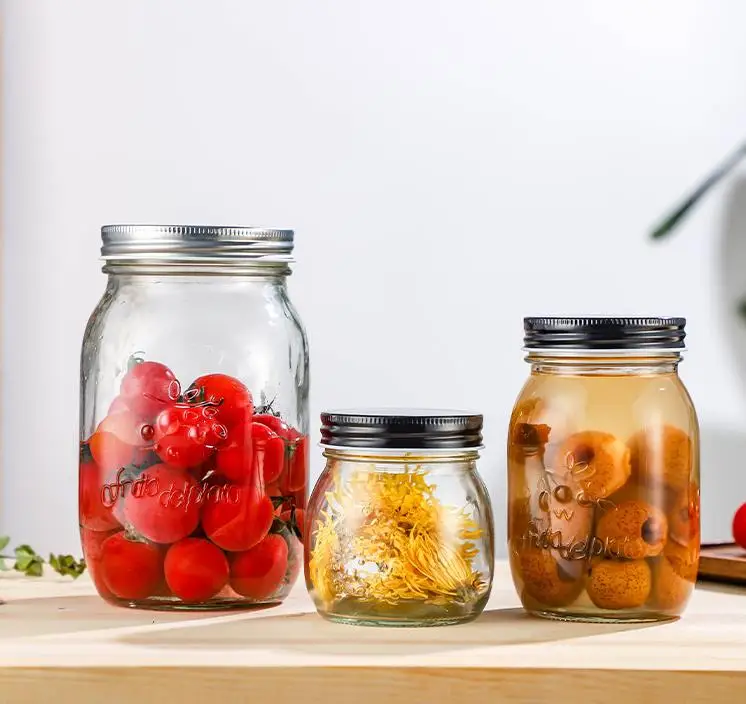 Factory Supplier Clear Wide Mouth Glass Drinking Jar Juice Bottle 16oz 32oz Glass Mason Jar with Seal Screw Metal Top Lid