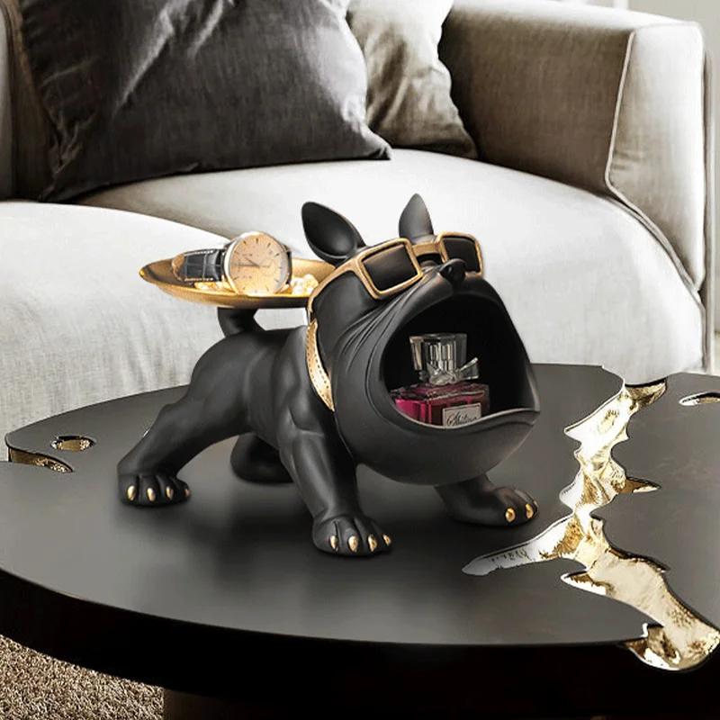 Cool French Bulldog Butler Decor with Tray Big Mouth Dog Statue Storage Box Animal Resin sculpture Figurine Home Decor Gift