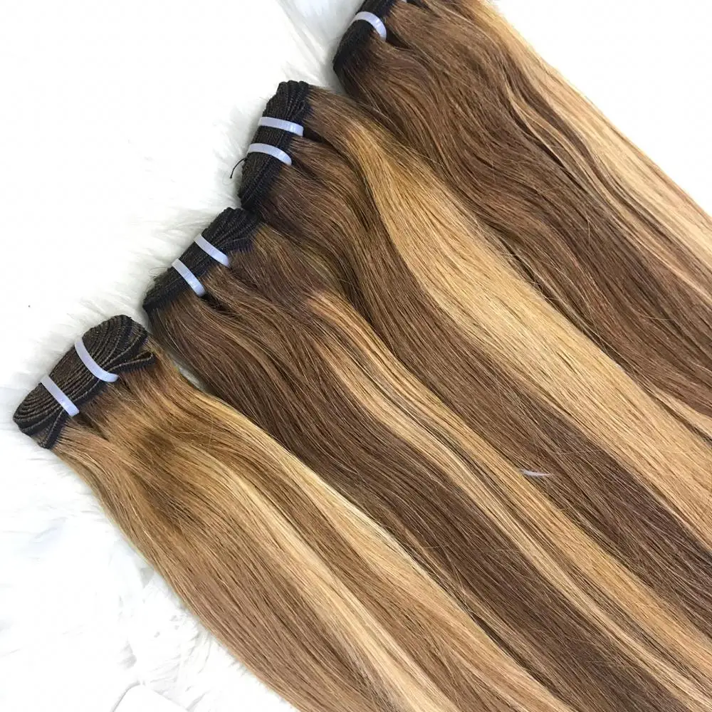 Human Hair Extensions High Quality Virgin Hair Super Double Drawn Piano Highlight Caramel Shade Hair Bundle