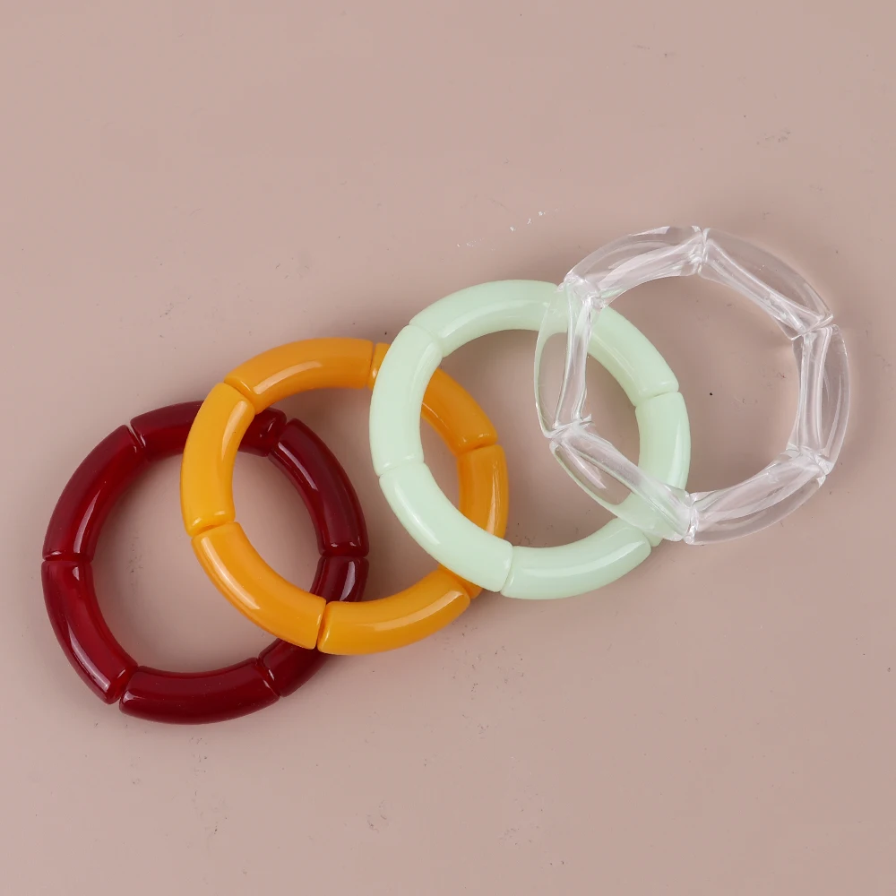 Brief Casual Round Big Stretched Bracelet Candy Color Acrylic Bamboo Tube Beads Stack Elastic Bracelets Bangles Party Jewelry