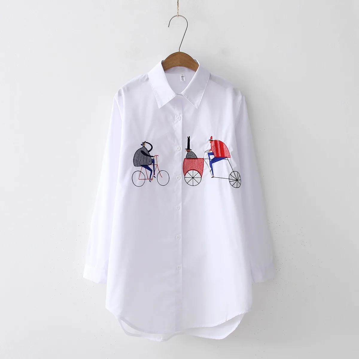 embroidered white shirt vintage BF long sleeved shirt medium length women