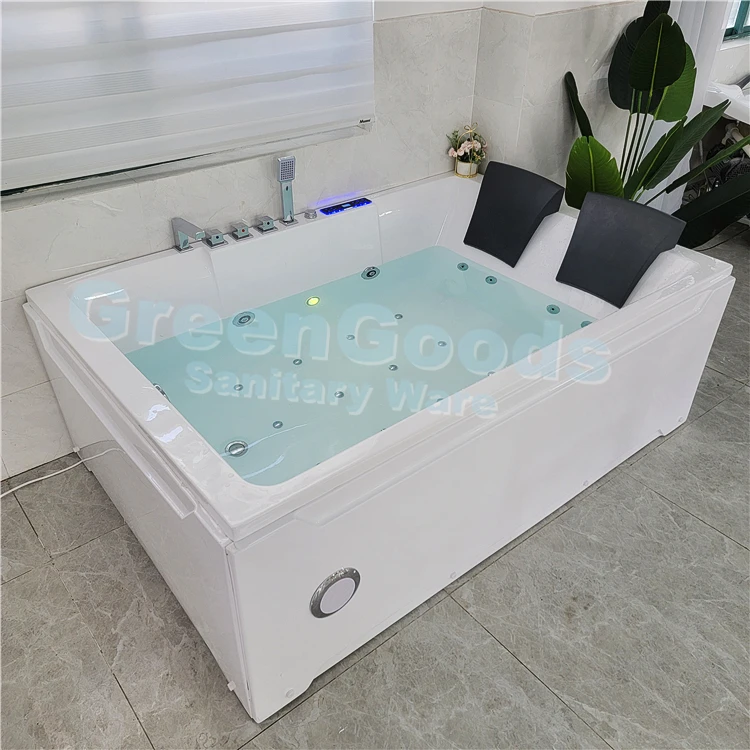 CE Modern Bathroom Two Seat Rectangular Hydro Spa Big Bath Tub 2 Person Jets Massage Surf Whirlpool Bathtubs with Glass