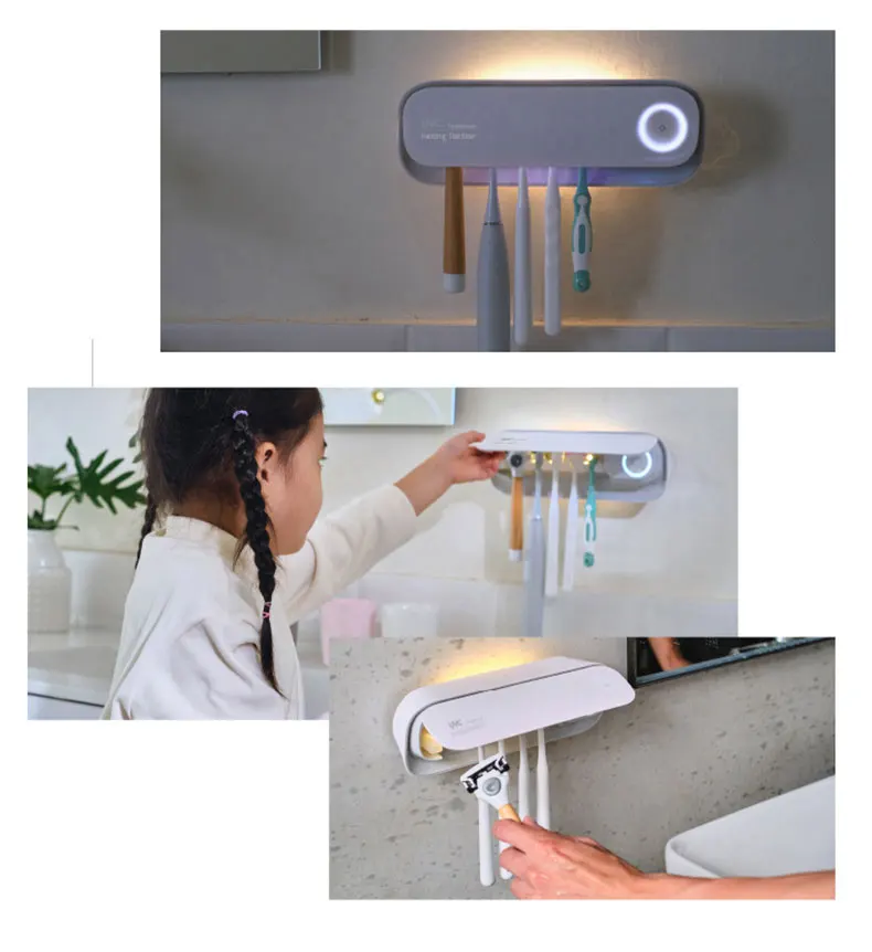 New Design Hot Sale Wall Mounted Intelligent Toothbrush Holder Sterilizer with 3000mAh Rechargeable Battery