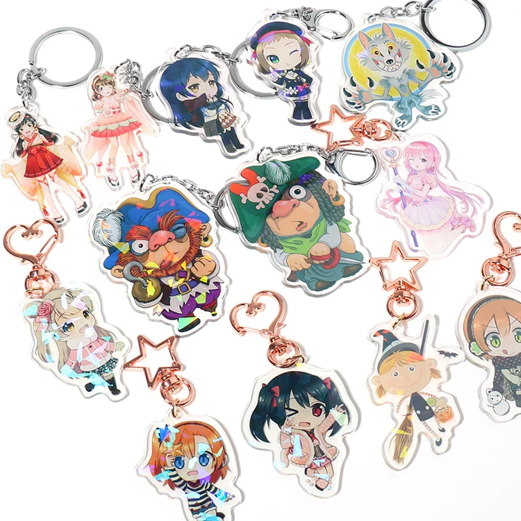 
Wholesale Custom holographic Plastic Charms Promotional Gift Creative Customized Personalized Anime printed Acrylic Keychains 