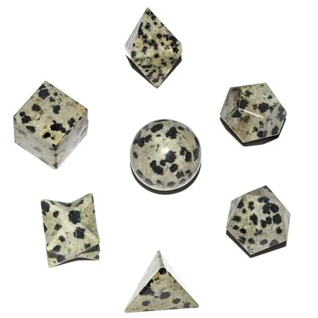 Dalmatian Jasper Gemstone 7pcs Geometry Set with Wooden Box : Wholesale Platonic Solid Crystals Online : Dalmation Jasper