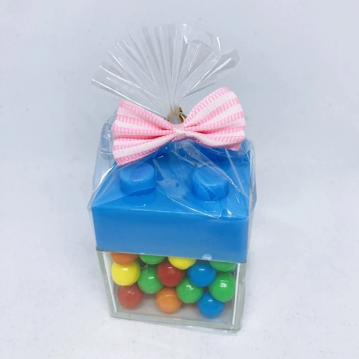 BLUE PLASTICS BUILDING BLOCKS CANDY AND TOY