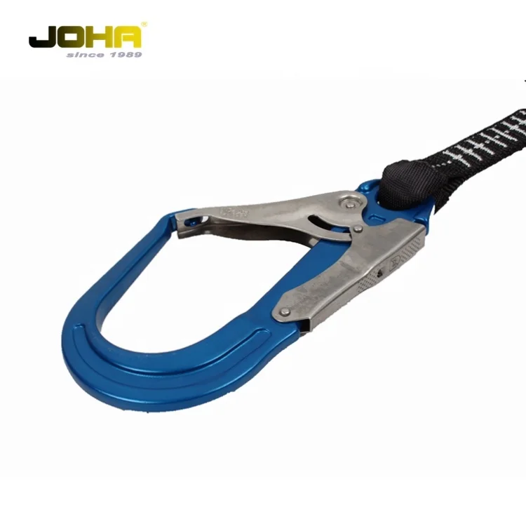 Double stretch fall protection shock absorbing lanyard with aluminium alloy big hook