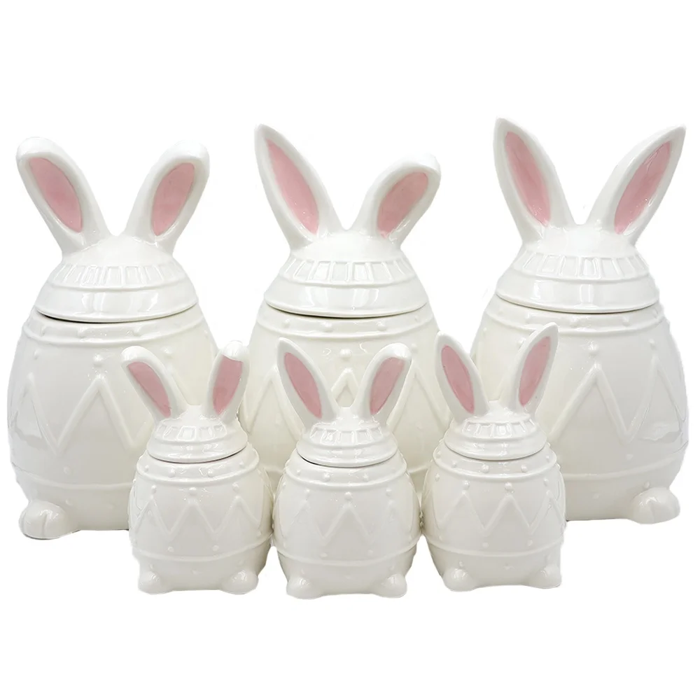 Custom handmade kitchen decor centrepiece holiday Easter candy cookie jars seasoning spice box ceramic bunny storage jar set