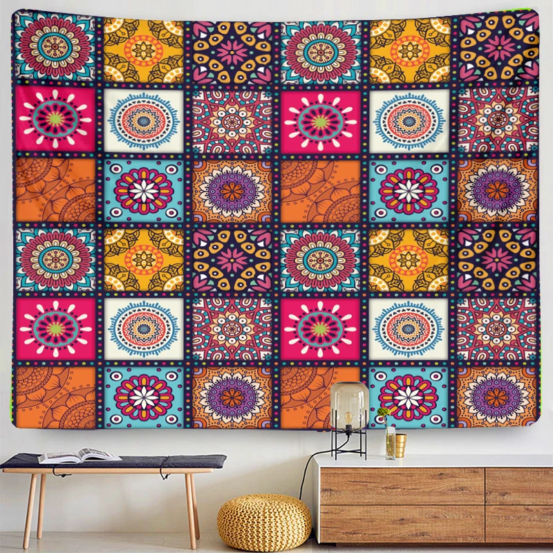 Colorful Psychedelic Indian Mandala Tapestry Wall Hanging Bohemian Tarot Card Witchcraft Yoga Mat Home Bedspread