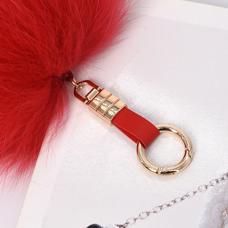 KAZUFUR Fox Fur Pom Pom Keychains  for Lady Handbag/bag charm Real fur ball Keychain