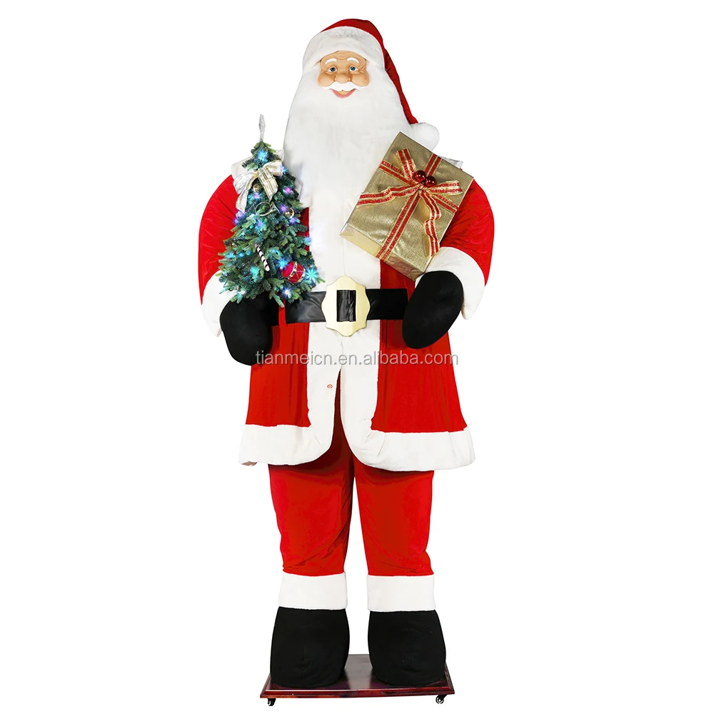 3.8m Big Christmas Santa Claus With Tree and Gift bag Led Light Rise and Down Show Exhibition Decoration Holiday Festival luxury