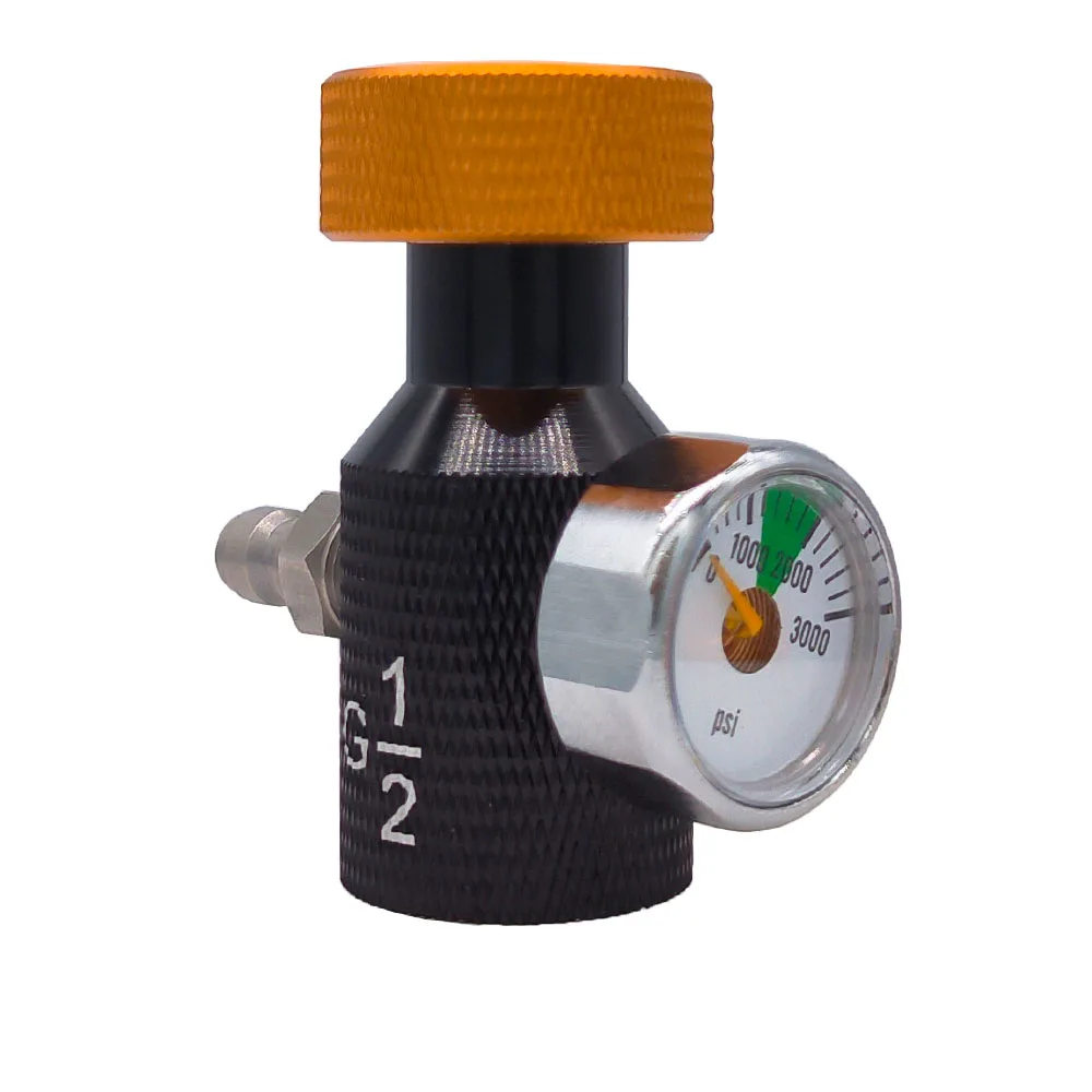 CO2 Cylinder Refill Adapter ConnectorG1/2-14 ASA 3000psi Pressure Gauge Black