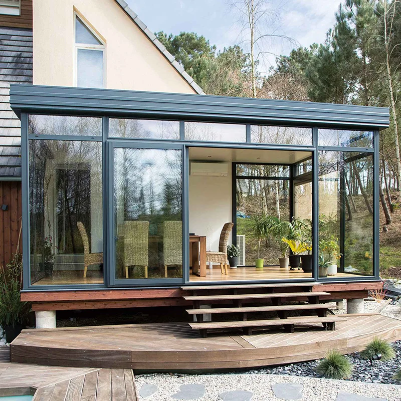 Tiny glass house glamping detachable from china prefabricated azobe greenhoussolarium tempered glass house