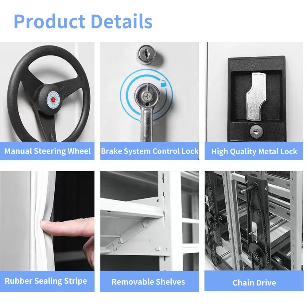 Hand-cranked Rolling File Compact Cabinet Mobile Shelving Electric Archive Storage System Steel Dense Frame