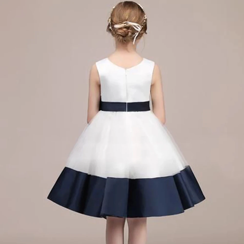 navy bow belt girls dresses white flower girl dresses