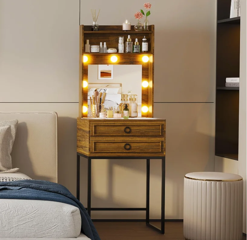 Home furniture modern wooden makeup dressing table vanity dressing table with led mirror for bedroom