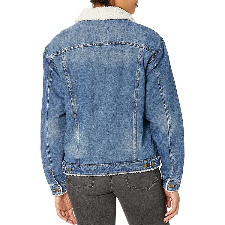 custom wholesale jean denim jacket winter dropped shoulder women jackets with fur