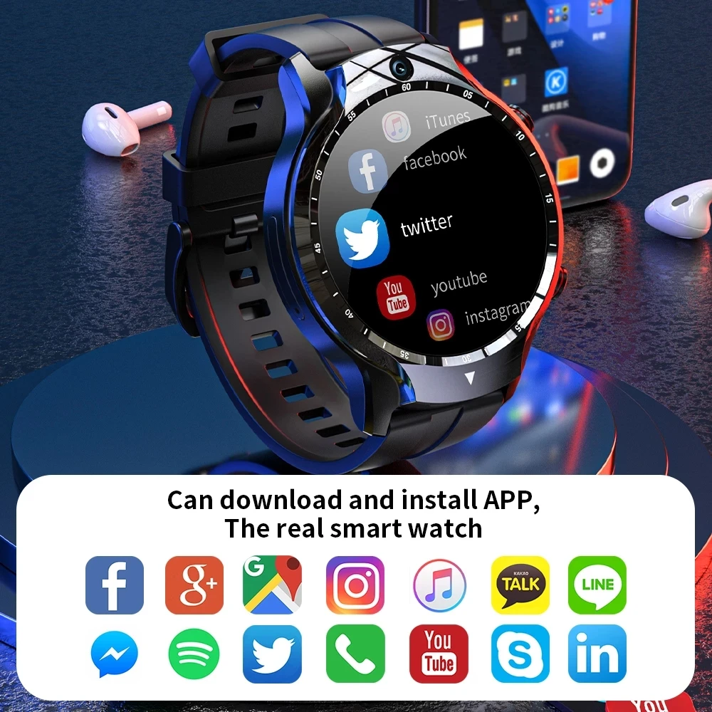 LOKMAT APPLLP 5 Android Smart Watch 4G Network Wifi GPS Relogio Inteligente Dual Camera 4G+128G Storage Watch for Men Phone
