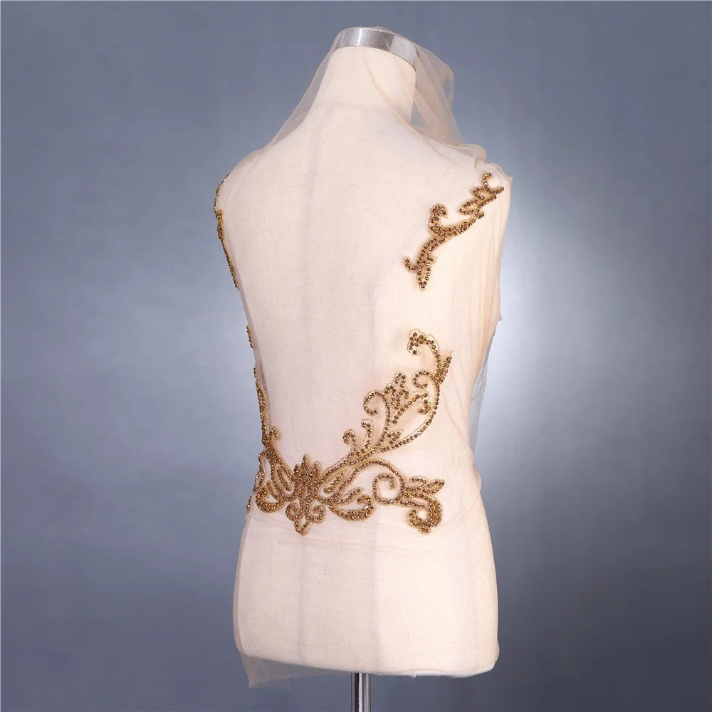 DRA-400 Fashion Tube top rhinestone beads gold patches for wedding bridal dress