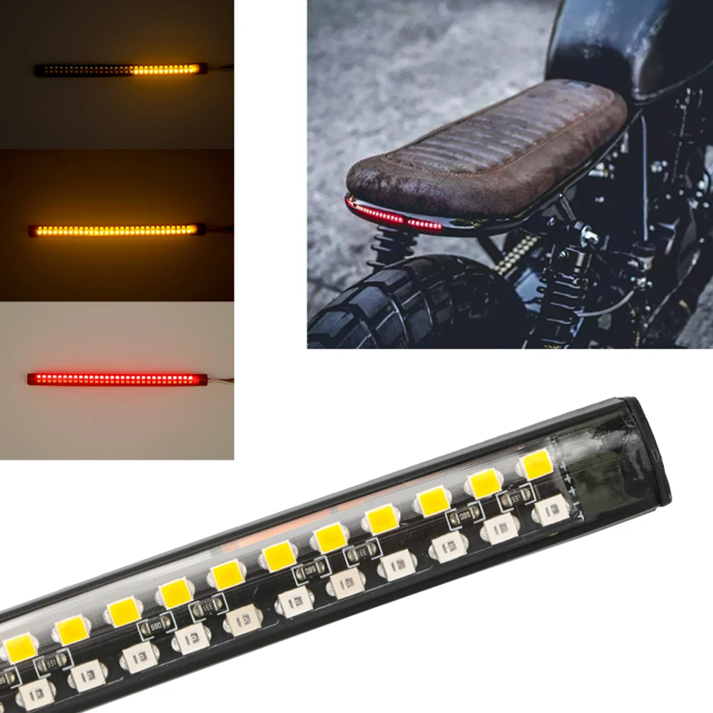 PUERXIN Motorcycle LED Red Turn Signal Tail Light Strip Mini Driving Auxiliary Decoration Brake Light Double Color Motorcycle
