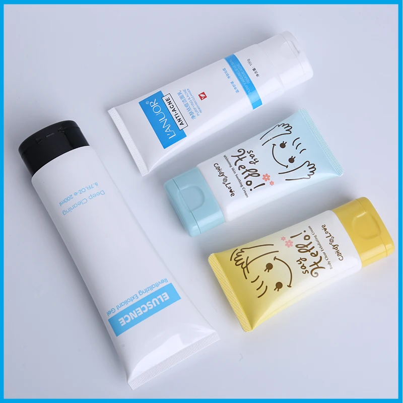 Pink color tube with acrylic cap of cosmetic hand cream tubes packaging