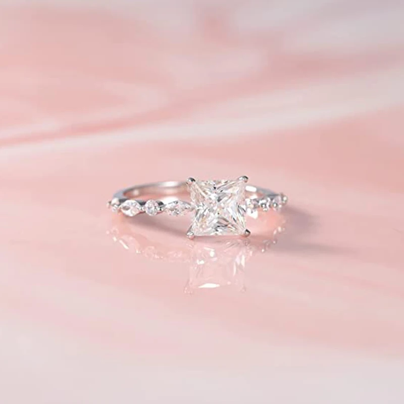 CANNER 2 Karat S925 Sterling Silver Ring Princess Engagement Moissanite Ring Marquise and Round Cubic Zirconia Wedding Rings