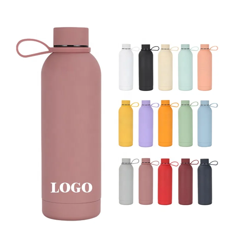 Soft Touch 500ml Small Mouth Double Wall Stainless Steel Water Bottles 350ml/750ml/1000ml Rubber Coating Drinking Thermal Flask
